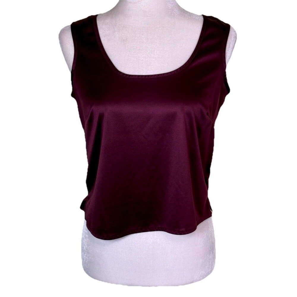 Women’s Burgundy Satin Tank Top Scoop Neck Dressy Casual Sleek After Hours Sz Sm